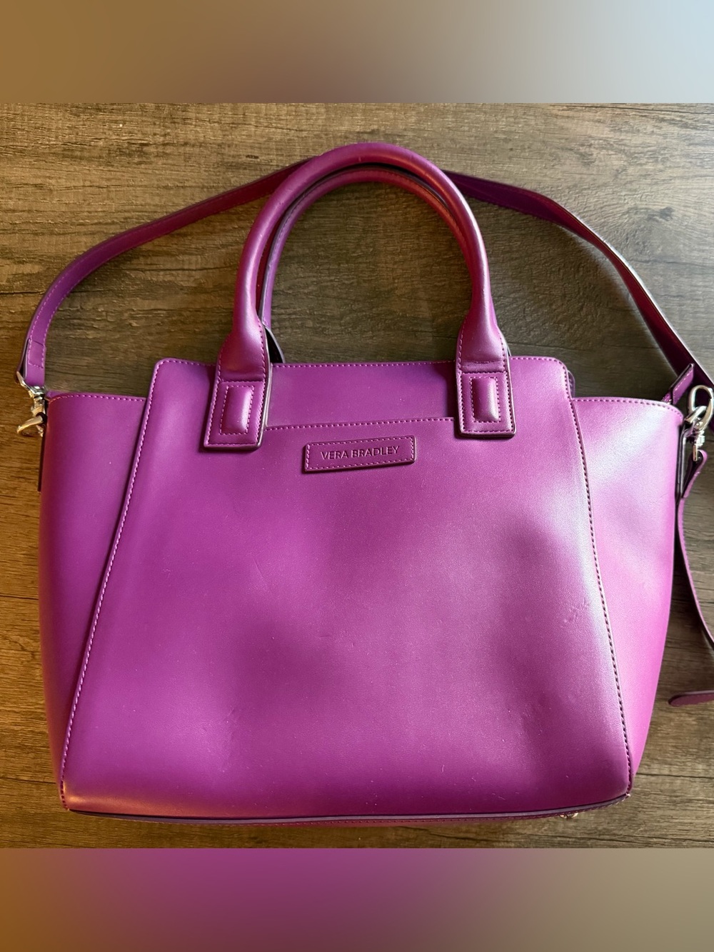 Vera Bradley Magenta Leather Satchel with Top Handles and Strap